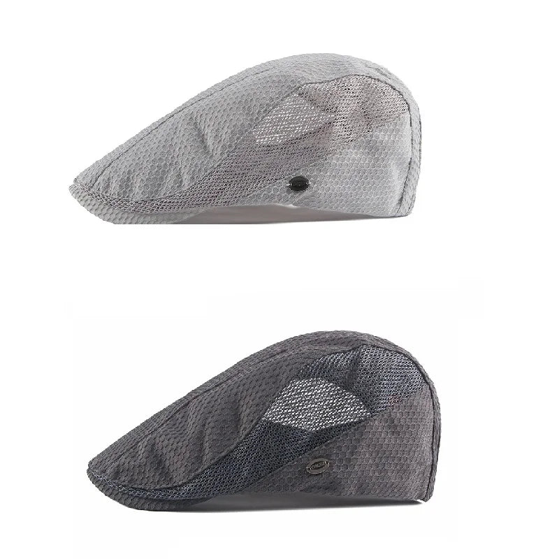 Men Women Breathable Mesh Summer Hat Newsboy Beret Ivy Cap Cabbie Flat Cap Adjustable Vintage Style