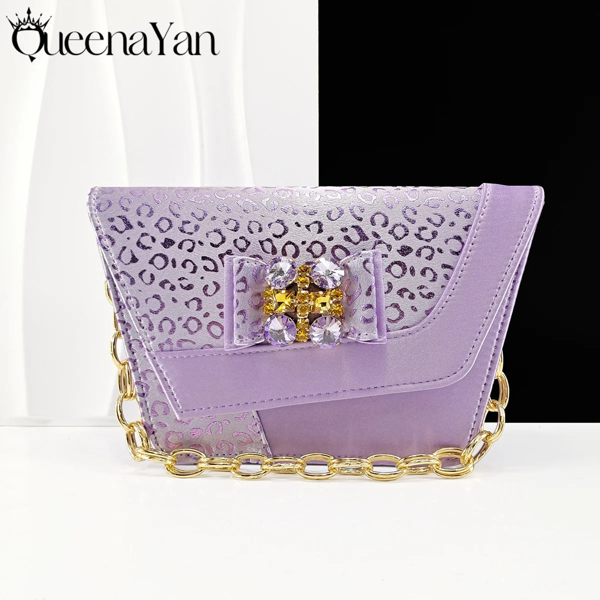 Queena Yan  2025 Shiny Italian Fashion Pointed Toe Women Heel Fashion Rhinestone Decoration Pink Color Shoes And Bag Set