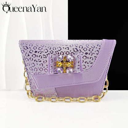 Queena Yan  2025 Shiny Italian Fashion Pointed Toe Women Heel Fashion Rhinestone Decoration Pink Color Shoes And Bag Set