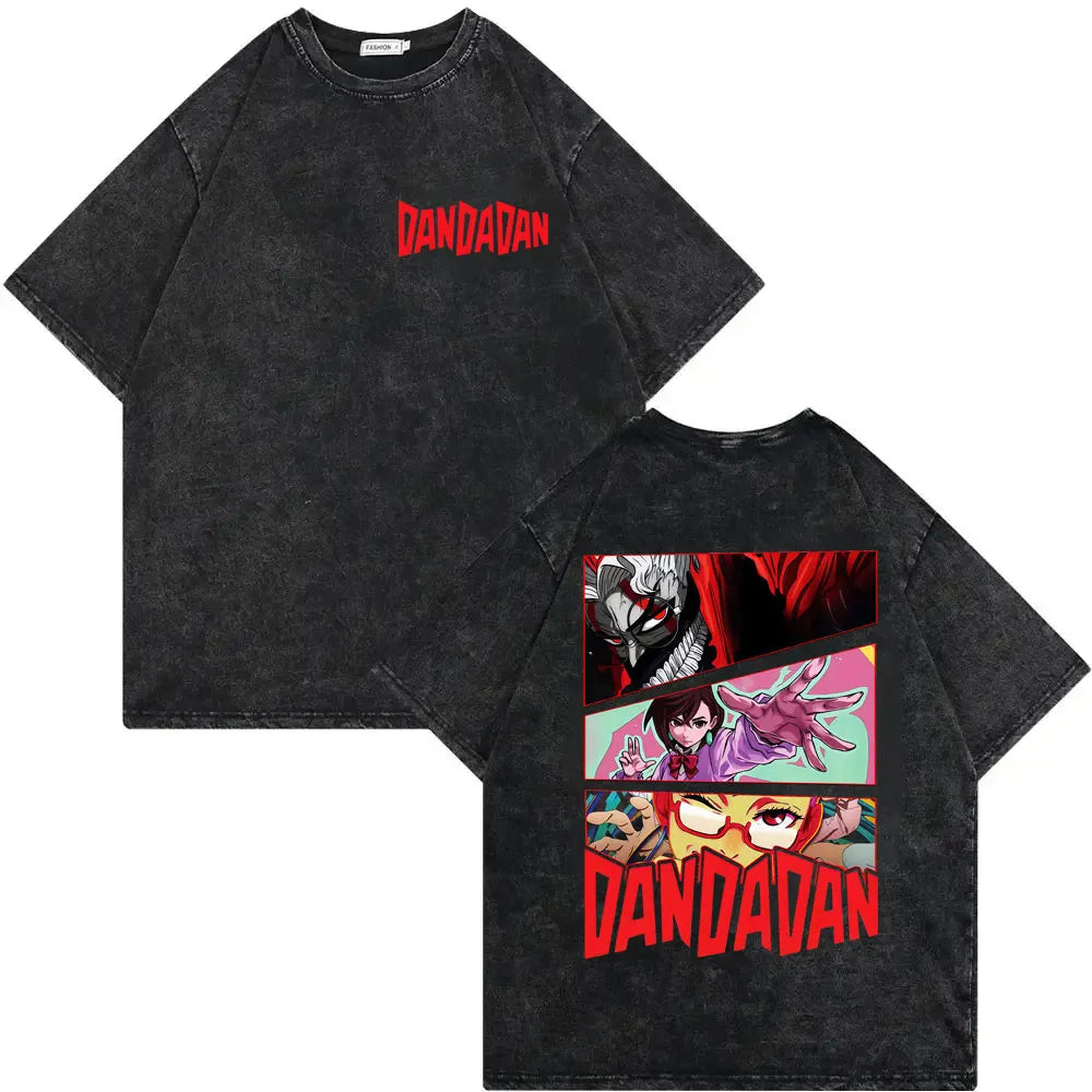 Dandadan Japanese Anime Vintage Washed T-shirt Men Women High Quality Fashion T-shirts Summer Casual Cotton Short Sleeve T Shirt