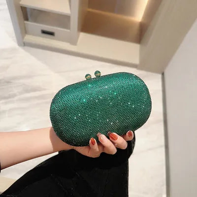Fashionable Diamond Encrusted Evening Clutch Women's Handbag Luxury Oval Shape Ball Gown Purse Korean Style Hard  Handbag