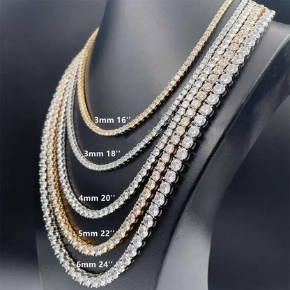 Certified Full Moissanite Tennis Necklaces Bracelets For Women Men 100% S925 Silver 3/4/5/6.5mm Lab Diamond Riviera Necklace