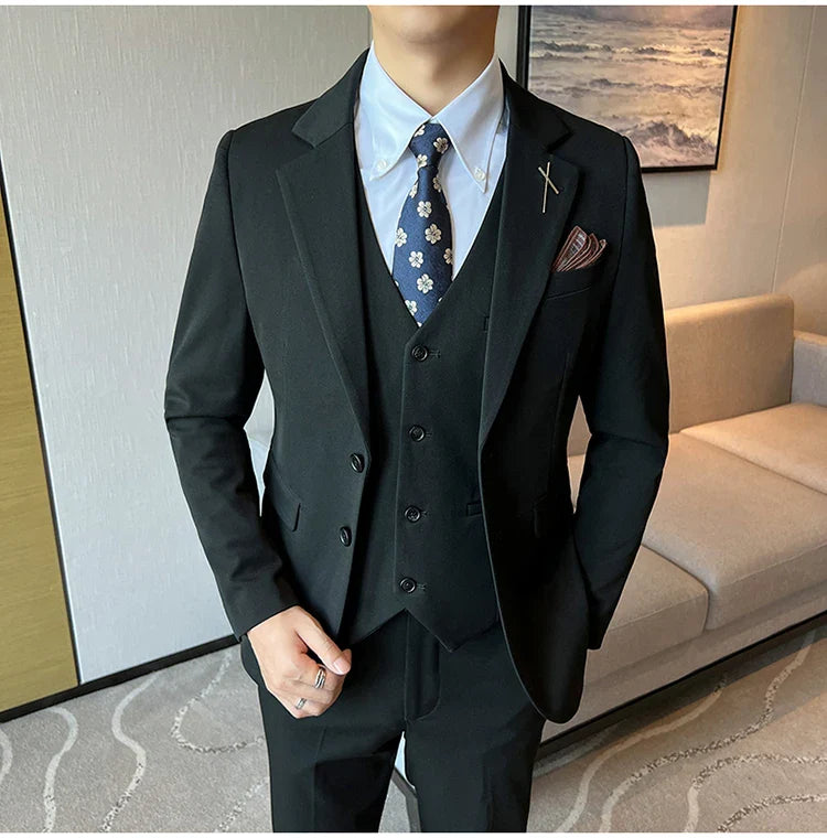 2026 High Quality (Suit + Vest + Trousers) Stylish and Handsome Casual Wedding Suit Business Suit Three-Piece Genuine
