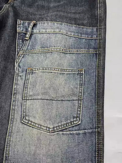 Patchwork Straight Leg Jeans Plus Size Multi Pocket Japanese Streetwear High Quality Trendy Skater Fit Denim Trousers 2025 New