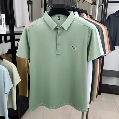New Business Men's Lapel Polo Shirt High End Design Cartoon Dog Print Short Sleeve T-Shirt Summer Fashion Breathable Men's Wear