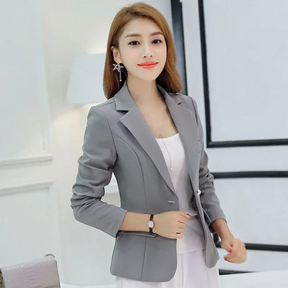 Women Korea Blazer 2025 Formal Slim Black Blazers Office Lady Work Suit Pockets Jackets Coat Female Casual Short Blazer Femme