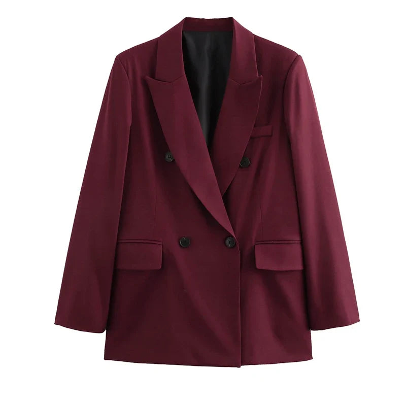 Women's Blazer Outerwears Office Wear Women Suit Jacket Autumn Long Sleeve Burgundy Blazers Formal Woman Minimalist Blazer