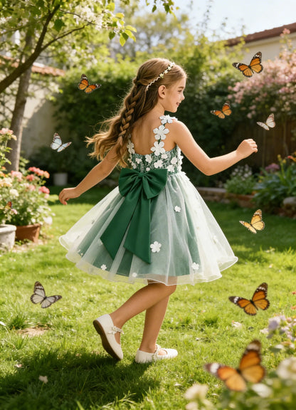 Snvdzo Princess Girls Lace Flower Girl Dress 3D Floral Sleeveless Tulle Princess Wedding Pageant Party Dresses 2026 with Big Bow