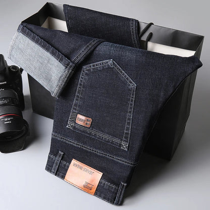 2026 New Men's Stretch Regular Fit Jeans Business Casual Classic Style Fashion Denim Trousers Male Black Blue Gray Pants