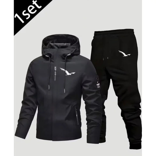 New men's jacket + thickened pants set, suitable for autumn and winter seasons, office, outdoor leisure, and fashionable sports