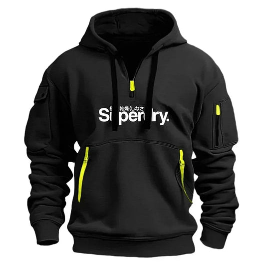 Autumn and Winter Warm Men's Hoodie Long Daily Outdoor Multi Pocket Zipper Comfortable Sweatshirt
