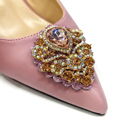 2024 Latest Wedding Pointed Toe Women's Shoes High Heel White Color Rhinestones Party Ladies Shoes And Bag Set