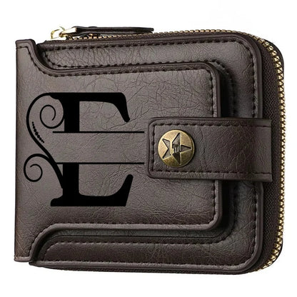 Portefeuille court en cuir PU personnalisé avec chaîne pour homme, portefeuille bifold marron élégant avec nom et texte gravés pour la Saint-Valentin et les anniversaires
