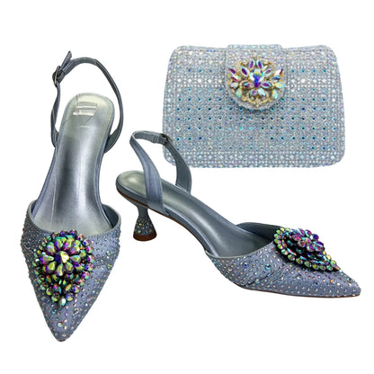 Women's Clutch Bag and Shoes Fairy Diamond High Heels Stylish Dress Shoes Pointed Toe Stiletto Heels Elegant Party Wedding Shoes
