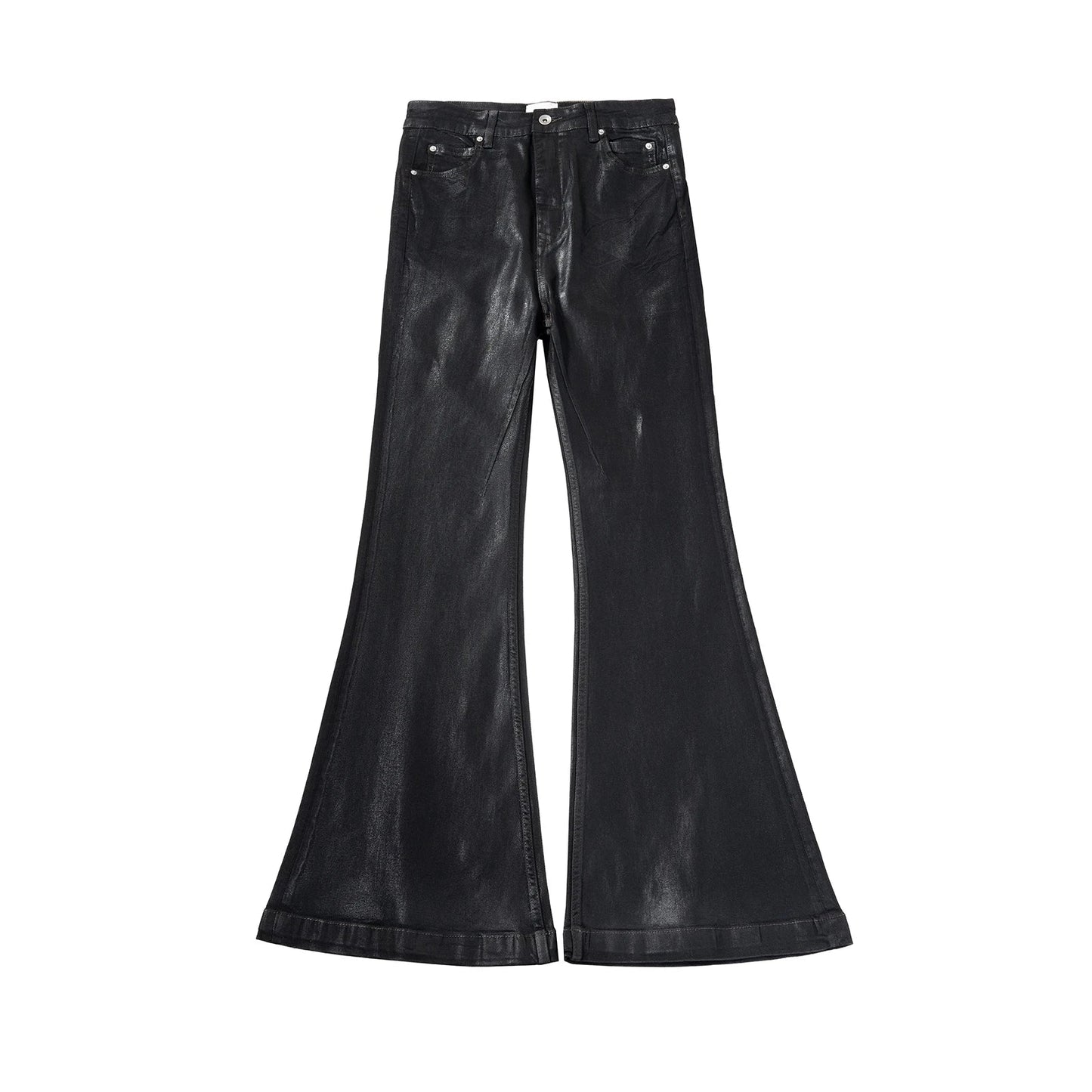Streetwear Black Wax Leather Strecth Jeans for Men Ropa Hombre Baggy Y2k Flare Pants Oversized Straight Denim Trousers