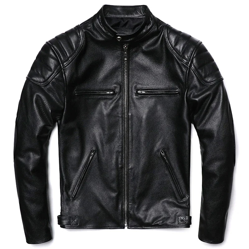 2025 Vintage Camel Yellow Genuine Leather Jacket Real Natural Cowhide Men Motorcycle Biker Coat Mens Slim Calf Skin Coat