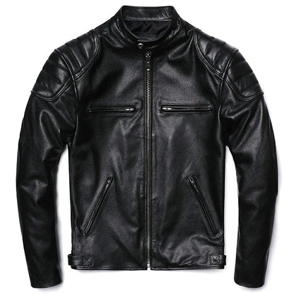 2025 Vintage Camel Yellow Genuine Leather Jacket Real Natural Cowhide Men Motorcycle Biker Coat Mens Slim Calf Skin Coat