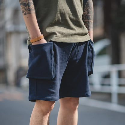 Navy Blue P44 Cargo Joggers Shorts Men Loose Cotton Large Pocket Work Tactical Short Pants Amekaji Casual Knitted Shorts