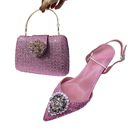 Women's Clutch Bag and Shoes Fairy Diamond High Heels Stylish Dress Shoes Pointed Toe Stiletto Heels Elegant Party Wedding Shoes