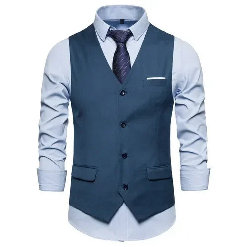 Blue Suit Vest, Men's Business Sleeveless Vests Jacket, Asian size S-6XL, Wedding Party Waistcoat, Red Purple Black Gray