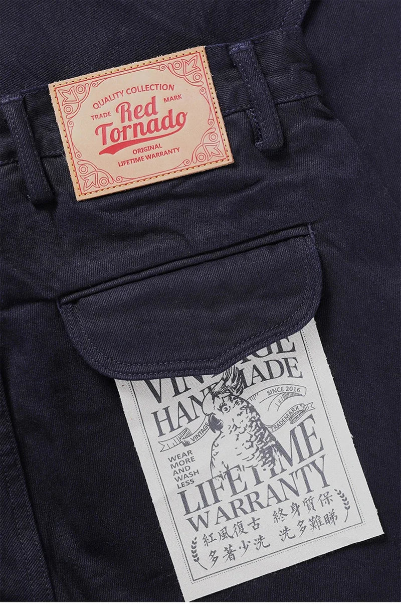 Blue-Black Officer Trousers Slim Straight Fit 14oz Indigo Selvedge Denim Jeans