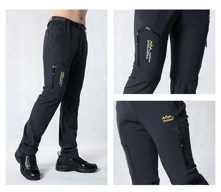 Men's Camping Hiking Pants Trekking Stretch Summer Quick Dry UV-Proof Outdoor Travel Trousers Detachable into Shorts