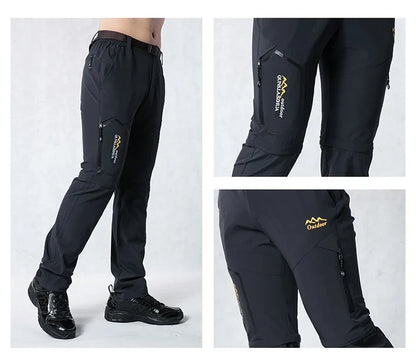 Men's Camping Hiking Pants Trekking Stretch Summer Quick Dry UV-Proof Outdoor Travel Trousers Detachable into Shorts