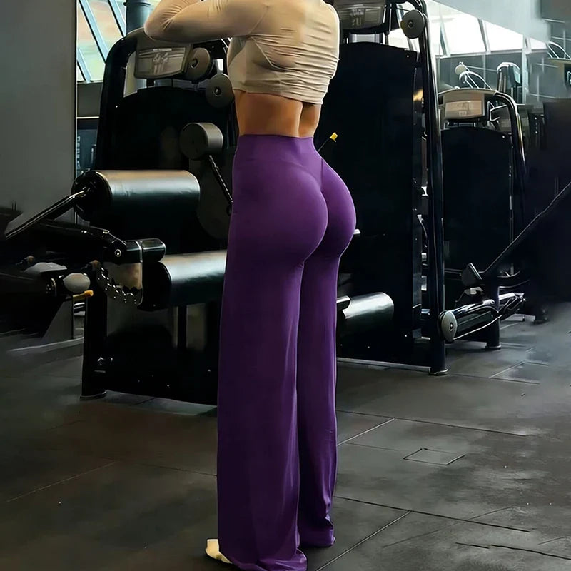 Gym Workout Wide Leg Leggings Ultra Soft High Waist Tummy Control Loose Yoga Pants Women Hip Lifting Straight Sports Trousers