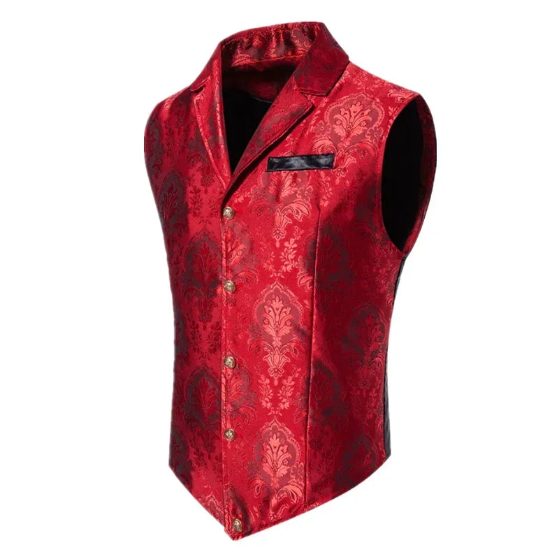 New Men Jacquard Suit Vest Loose Tops Red / Green  / Blue / Pink Fashion Male Wedding Prom Party Luxury Dress Waistcoat