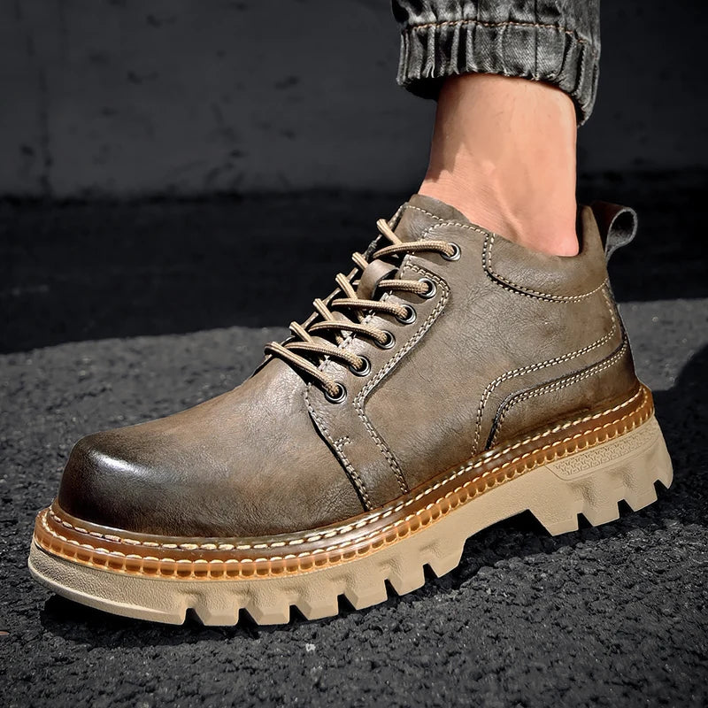 Genuine Leather Men Boots Cow Leather Upper Durable Sole Lace up Autumn Winter Boots Fur Daily Leisure Outdoor Shoes For Man New