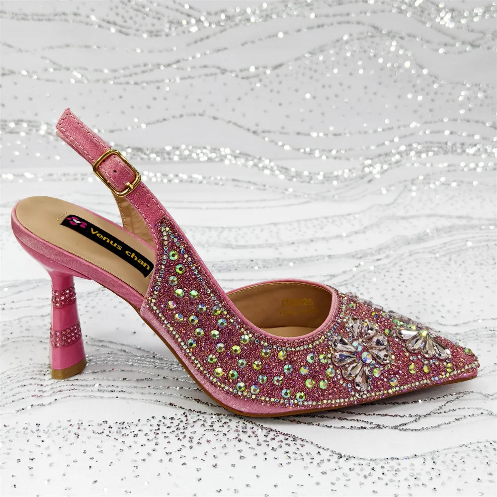 2025 Women’s Purple High Heel Party Shoes and Rhinestone Handbag Set - Italian Design Wedding Style