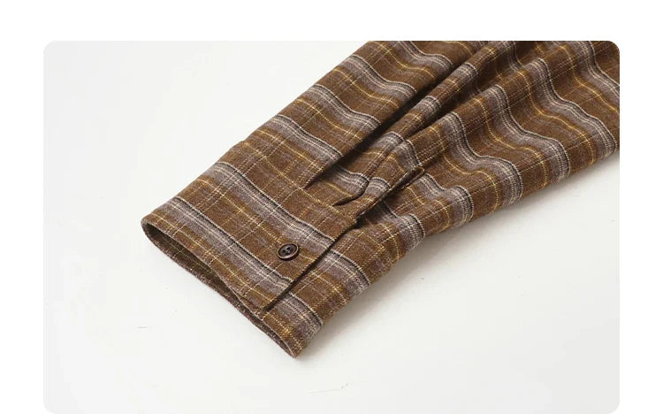 New Women Shirt Loose Casual Long Sleeved Vintage Thick Sanding Female Plaid Blouses Single-breasted Autumn Winter 2026