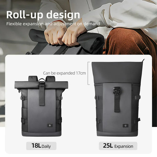 Waterproof Roll-Top Backpack for Men Large Capacity Expandable 17 Inch Laptop Bag Leisure Travel Backpack Hiking Camping Bags