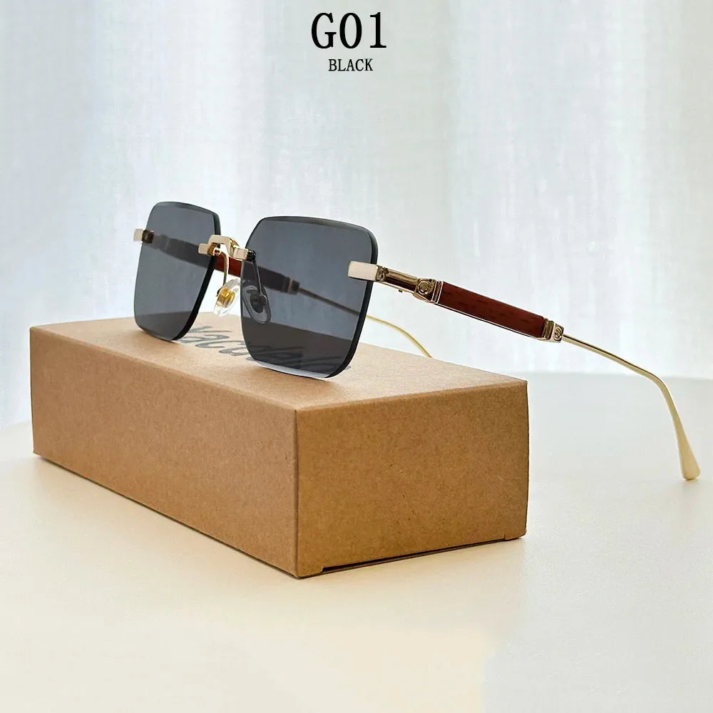 Rimless Sunglass Men Vintage 2025 Fashion Glasses Square Sunglasses Women Trendy And Fashionable Gafas De Sol Hombre Zonnebril