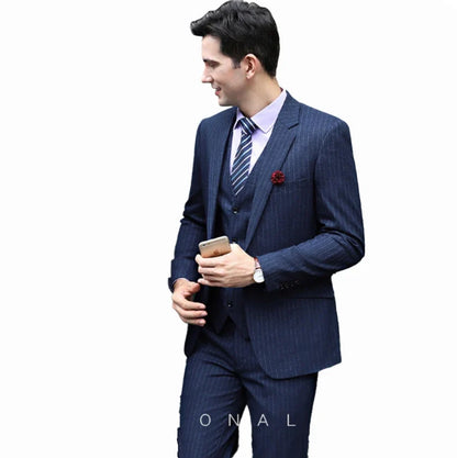 Plus Size Men Vest Checkered Elastic Black Single Breasted Striped Waistcoat For Host Groom Groomsmen Blue Suit Vest for Men