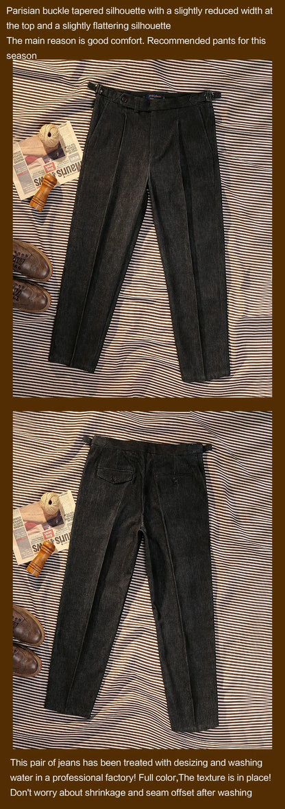 Italian Vintage Paris Button Loose Tapered Casual Pants Neapolitan Western Pants Washed Jeans Customizable
