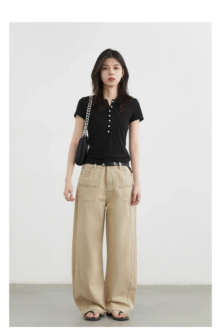 Women Jeans Solid Loose Casual New Split Wide Leg Denim Pant Workwear Female Trousers Spring Autumn 2025