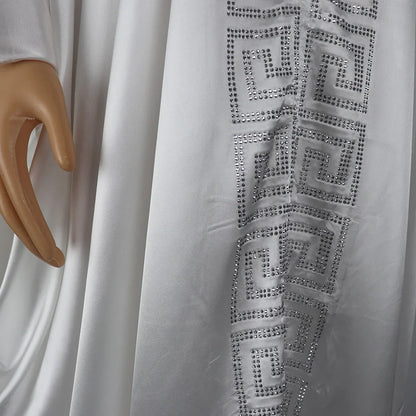 Fashion African Woman Large Size Bat Sleeve Dress Muslim Islamic Style Robe Imitation Silk Hot Fix Rhinestone