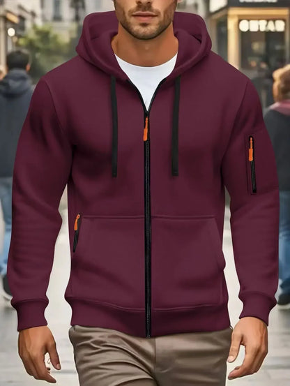 Men's Autumn Winter Sports Zipper Hoodie with Kangaroo Pocket Breathable Casual Wear for Running Hiking Outing Dating Gym