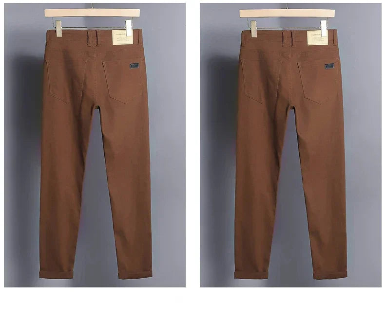 Spring Autumn Fashion Brown Business Casual Stretch Denim Pants Male Brand Trousers Men's Clothing Slim Jeans Plus Size 28-44