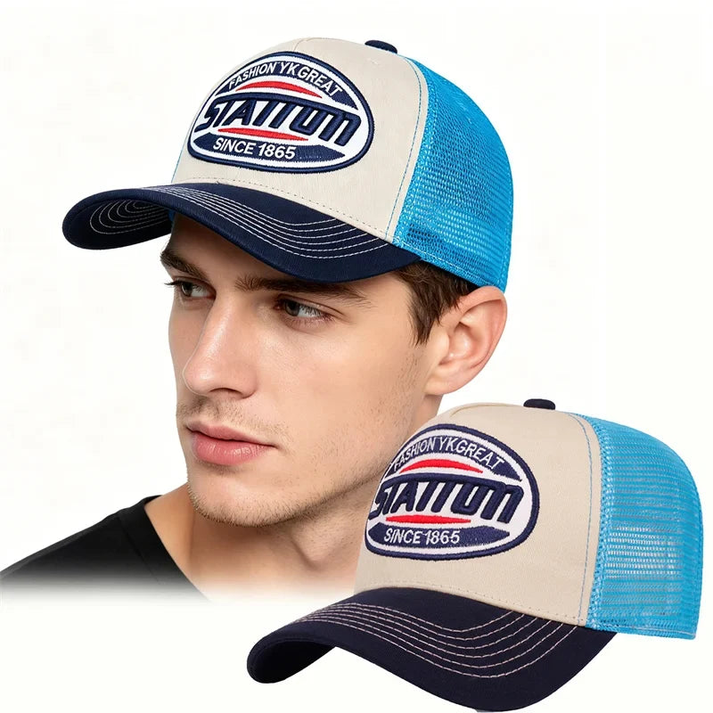 High Quality Unisex Baseball Cap for Classic STATION Letter Pattern Mesh Cap Men Women Breathable Streetwear Summer Trucker Hat