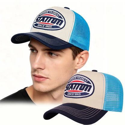 High Quality Unisex Baseball Cap for Classic STATION Letter Pattern Mesh Cap Men Women Breathable Streetwear Summer Trucker Hat