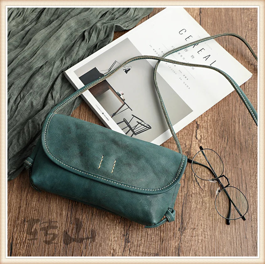 Handmade Retro Soft Cow Leather Women Bag 2026 New Simple Solid Color Shoulder Bags Leisure Ladies Small Messenger Bag