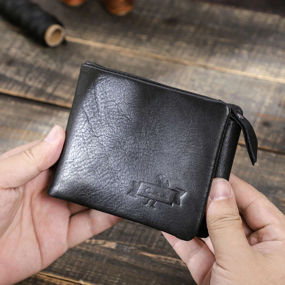 Genuine Crazy Horse Leather Men Wallets Vintage Trifold Wallet Zip Coin Pocket Purse Cowhide Leather Wallet For Mens