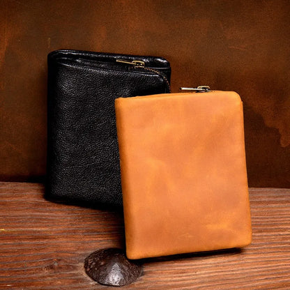 Original vegetable tanned cowhide short wallet, retro top layer cowhide wallet, handmade genuine leather multifunctional wallet