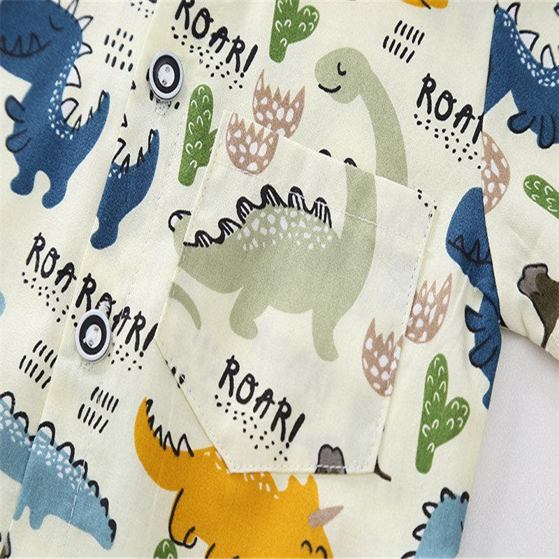 Children Clothes Spring Cartoon Baby Boy Short Sleeve Printe Dinosaur Causal Shirts Jeans 2Pcs/set Kid Fashion Toddler Tracksuit