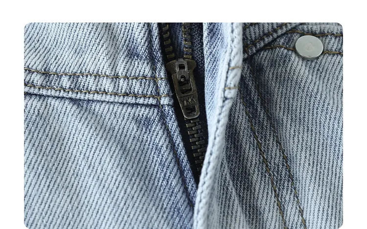 Fashion Women Shorts Mid-length Blue New Dividing Line Design Retro Washed Cotton Straight Leg Short Jeans Summer 2026