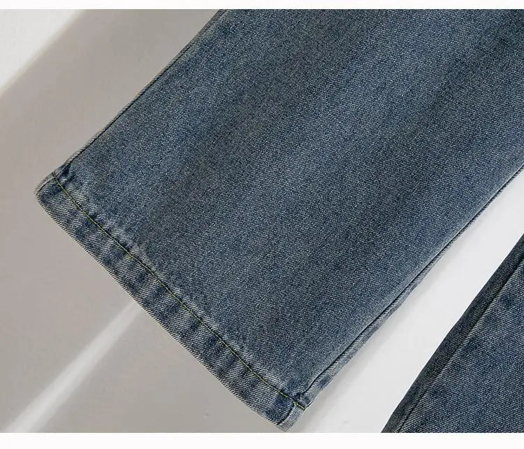 High Waist Wide Leg Cotton Denim Dstring Loose Fit Women's Autumn 2024 Slimming Effect Pure Cotton Casual Trousers