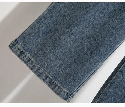 High Waist Wide Leg Cotton Denim Dstring Loose Fit Women's Autumn 2024 Slimming Effect Pure Cotton Casual Trousers