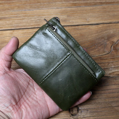 Vintage Genuine Leather Men's Zero Wallet Natural Cowhide Zipper Key Bag Women's Bank Card Bag Mini Coin Bag  Card Holder